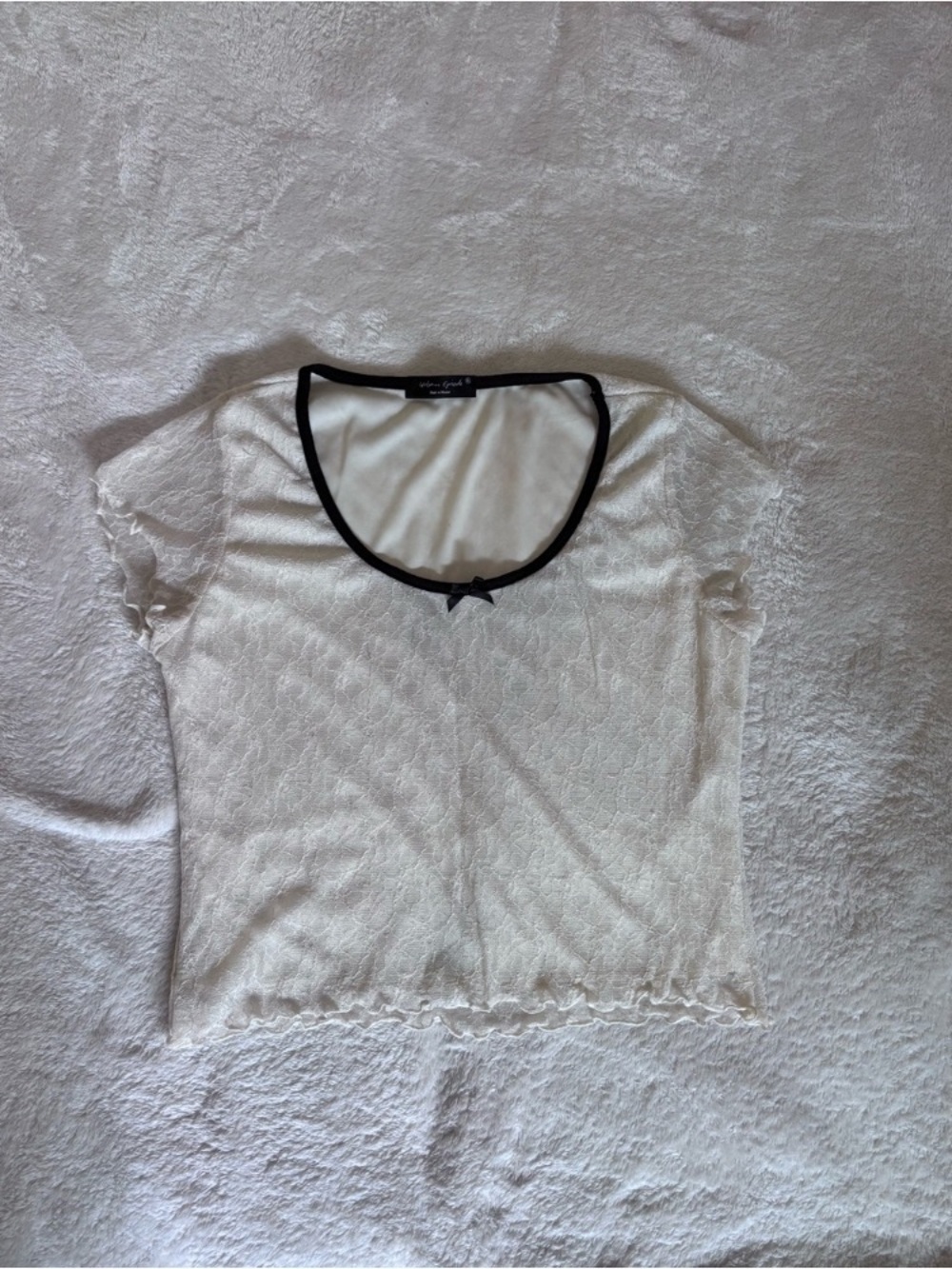 Sheer White Scoop Neck Women's Top with Black Trim